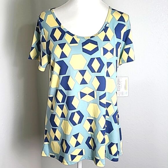 LuLaRoe Green, Yellow, & Blue T-Shirt with Geometric Designs,  Size Small,  NWT - Picture 1 of 9